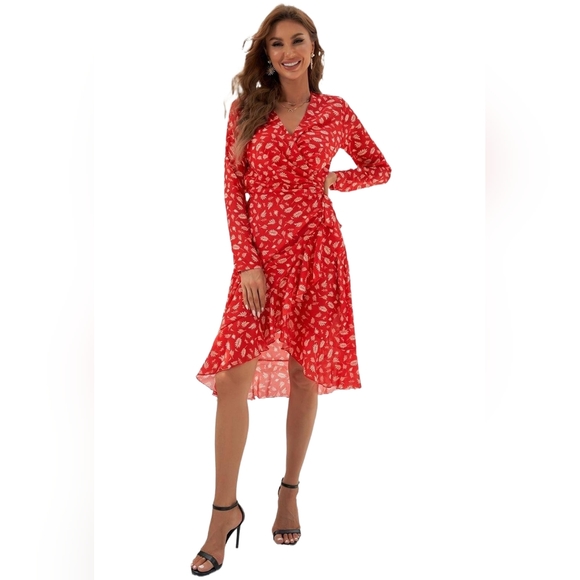 LAST ONE! Plus Size CHLOE Long Sleeve Printed Dress With Ruffles - Picture 8 of 8